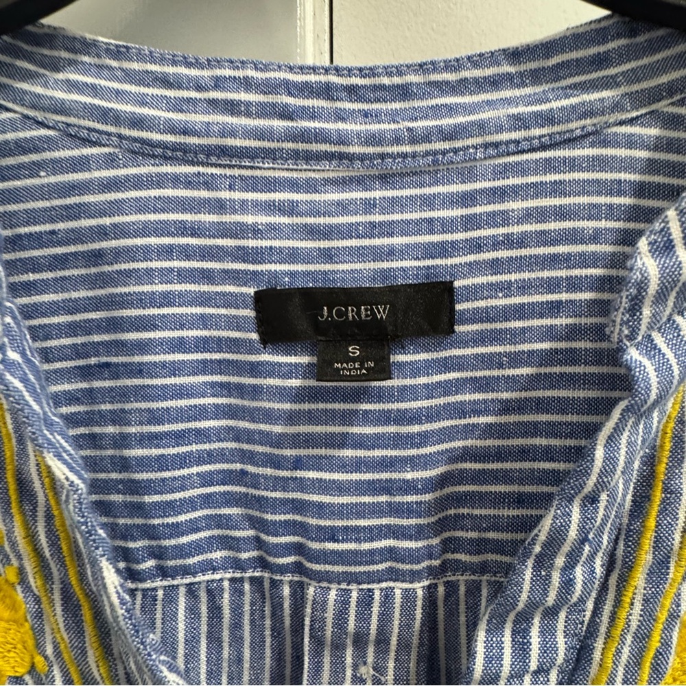 J.Crew Embroidered Blue White Striped 100% Linen Tunic Kaftan Blouse Top Small - Picture 3 of 9